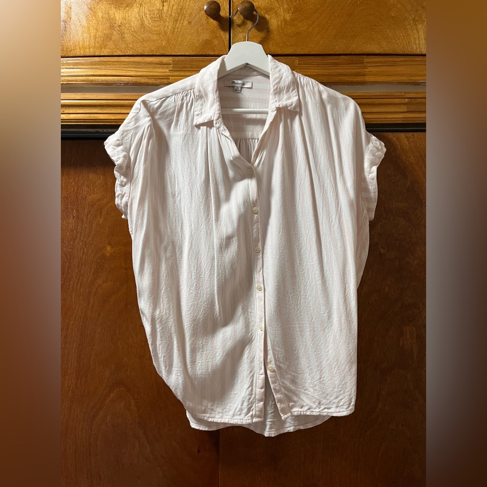 Madewell Central Shirt in pale pink & white stripe